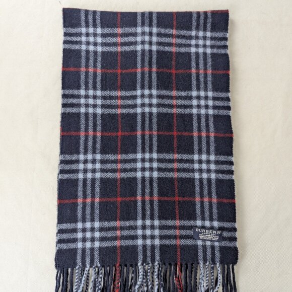 Burberry 100% Lambswool Plaid Check Scarf Blue Unisex | Used Excellent - Picture 2 of 6